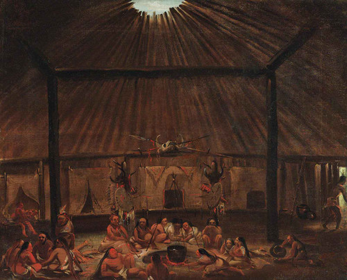 Interior Of A Mandan Lodge by George Catlin