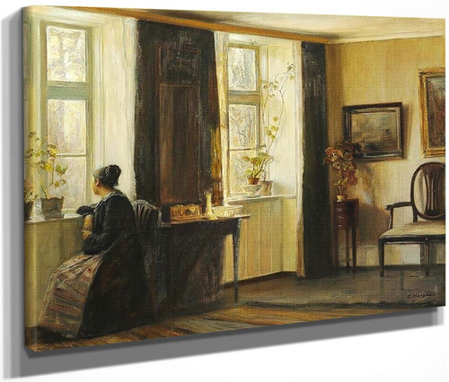 Interior With The Artist's Wife At The Window By Carl Vilhelm Holsoe