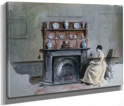 Lady Seated By The Fireplace By George Goodwin Kilburne By George Goodwin Kilburne