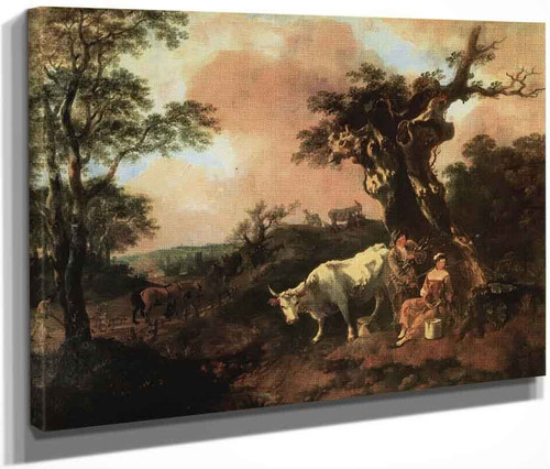 Landscape With A Woodcutter And Milkmaid By Thomas Gainsborough  By Thomas Gainsborough