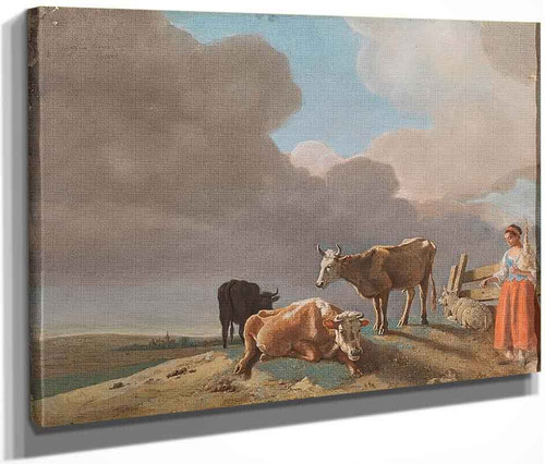 Landscape With Cows, Sheep And Shepherdess By Jean Etienne Liotard