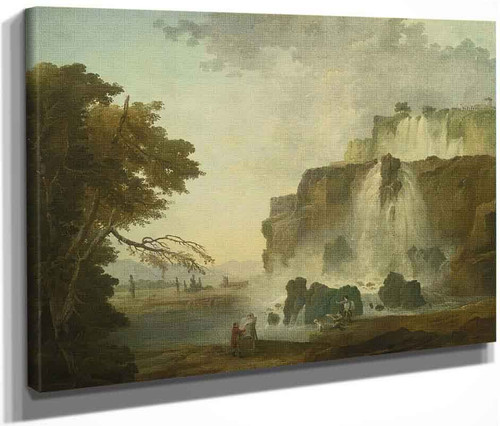 Landscape With Painters Nears A Waterfall By Hubert Robert