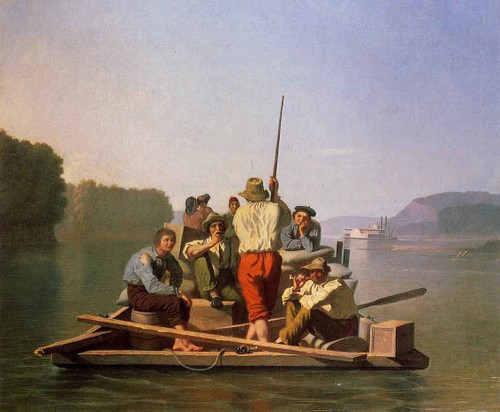Lighter Relieving The Steamboat Aground By George Caleb Bingham By George Caleb Bingham