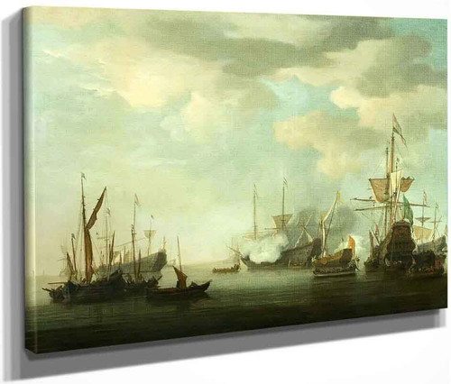 Men Of War At Anchor In A Calm By Willem Van De Velde The Younger
