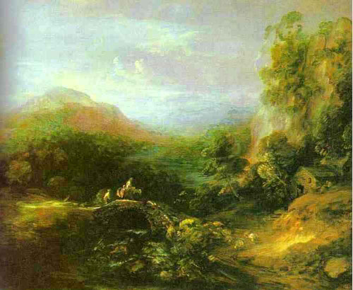 Mountain Landscape With Peasants Crossing A Bridge By Thomas Gainsborough  By Thomas Gainsborough