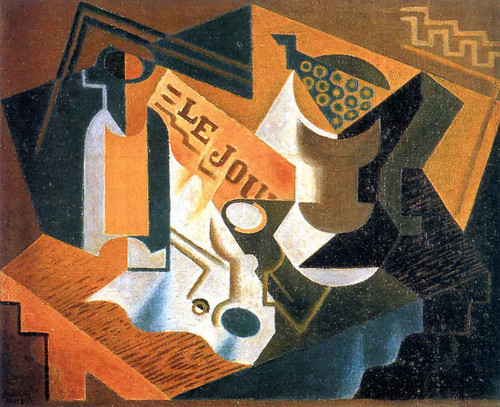 Newspaper, Water Bottle And Fruit Dish By Juan Gris