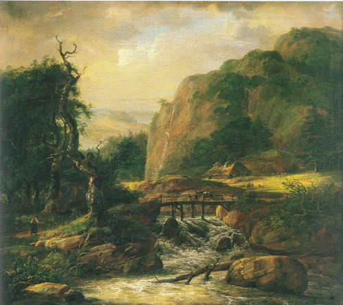 Norwegian Landscape With Bridge By Johan Christian Dahl By Johan Christian Dahl