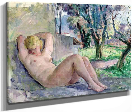 Nude Seated In A Garden By Henri Lebasque By Henri Lebasque