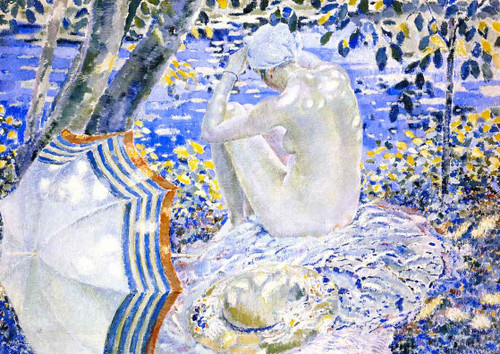 On The Bank By Frederick Carl Frieseke By Frederick Carl Frieseke