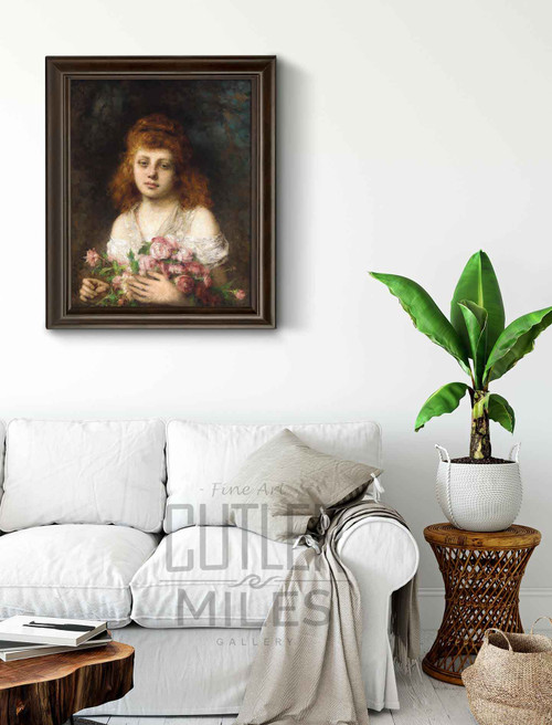 Auburn Haired Beauty With Bouquet Of Roses By Alexei Harlamoff