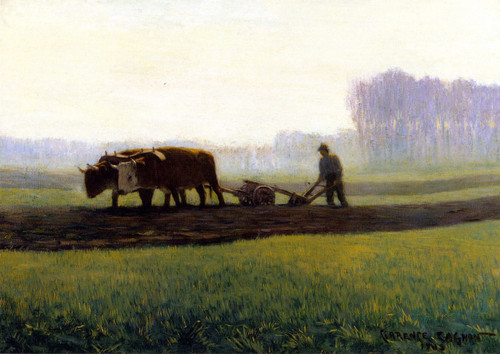 Oxen Ploughing By Clarence Gagnon  By Clarence Gagnon