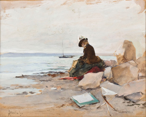 Painter On The Beach By Alfred Emile Leopold Stevens Painter On The Beach By Alfred Emile Leopold Stevens