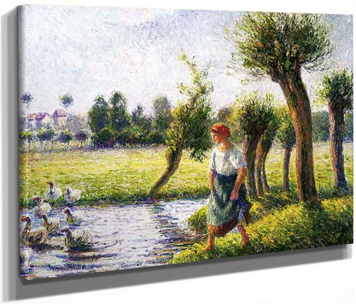 Peasant Woman Watching The Geese By Camille Pissarro By Camille Pissarro