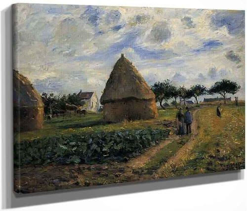 Peasants And Hay Stacks By Camille Pissarro By Camille Pissarro
