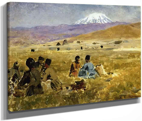 Persians Lunching On The Grass, Mt. Ararat In The Distance By Edwin Lord Weeks