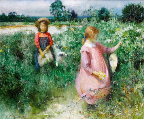 Picking Wildflowers By Arthur Hacker  By Arthur Hacker