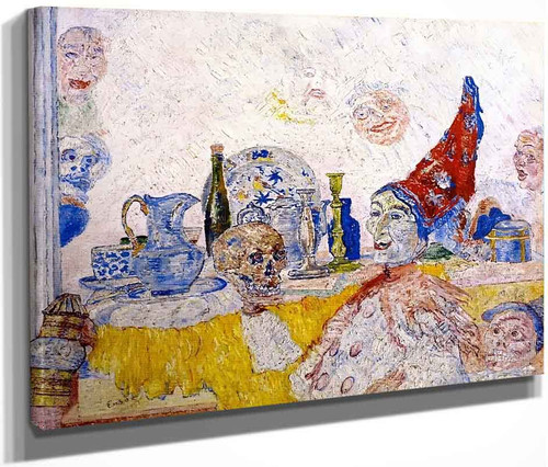 Pierrot And Skeleton In A Yellow Robe By James Ensor By James Ensor