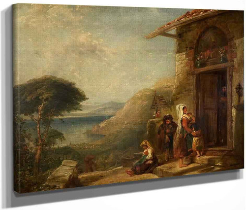 Poor Travellers At The Door Of A Capuchin Convent Near Vico, Bay Of Naples By William Collins