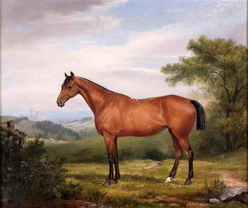 Portrait Of A Bay Hunter In A Landscape With A Cathedral In The Distance By Francis Danby