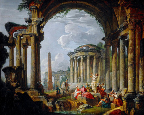 Preaching In Ancient Ruins by Giovanni Paolo Panini