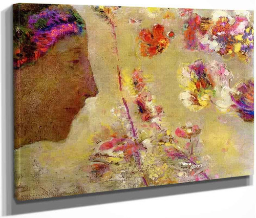 Profile Of A Woman With Butterfly And Flowers By Odilon Redon By Odilon Redon