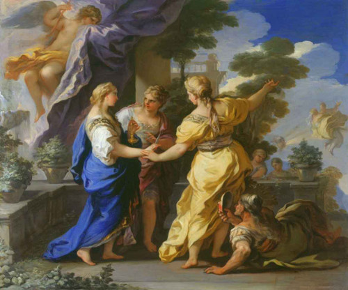 Psyche's Sisters Giving Her A Lamp And A Dagger By Luca Giordano, Aka Luca Fa Presto By Luca Giordano