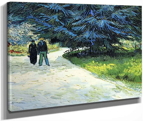 Public Garden With Couple And Blue Fir Tree By Jose Maria Velasco