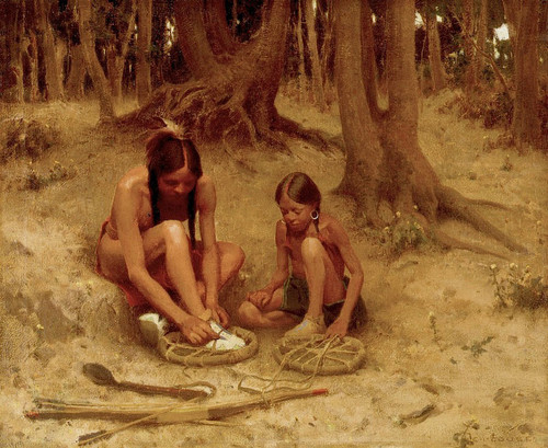 Putting On The War Shoes By E. Irving Couse