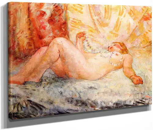 Reclining Nude With Pearl Necklace By Henri Lebasque By Henri Lebasque