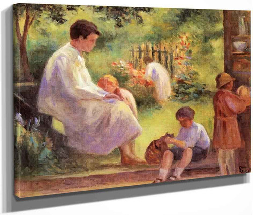 Rolleboise, Woman And Child In The Garden By Maximilien Luce By Maximilien Luce