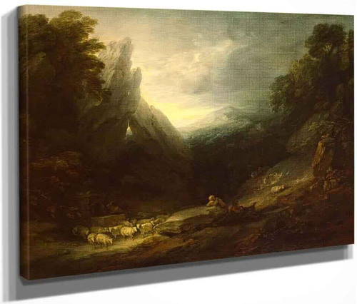 Romantic Landscape With Sheep At A Spring By Thomas Gainsborough  By Thomas Gainsborough