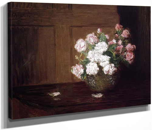 Roses In A Silver Bowl On A Mahogany Table By Julian Alden Weir American 1852 1919