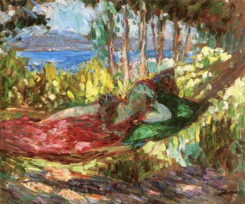 Saint Tropez, Young Woman In A Hammock By Henri Lebasque By Henri Lebasque