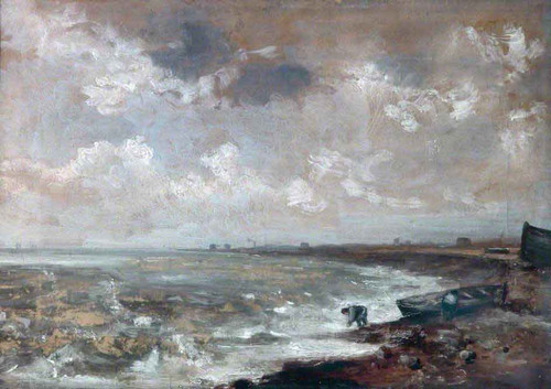 Seashore With Fishermen Near A Boat By John Constable By John Constable