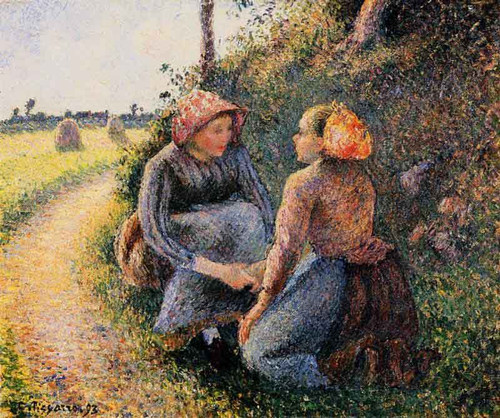Seated And Kneeling Peasants By Camille Pissarro By Camille Pissarro