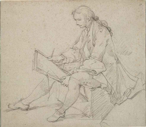 Seated Young Artist Holding Drawing Materials By Charles Joseph Natoire By Charles Joseph Natoire