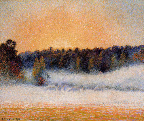 Setting Sun And Fog, Eragny By Camille Pissarro By Camille Pissarro