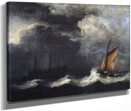 Ships In A Strong Wind And Under A Dark Sky By Willem Van De Velde The Younger