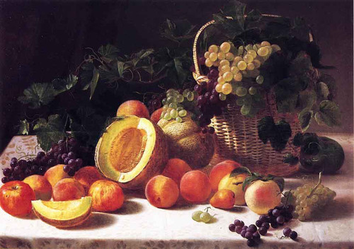 Still Life With Basket Of Grapes By George Hetzel