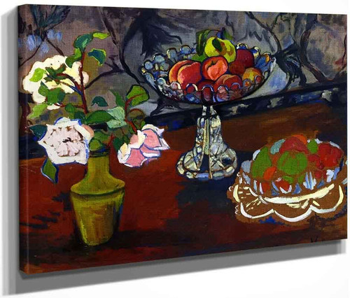 Still Life With Bouquet Of Roses And Bowls Of Fruit By Suzanne Valadon