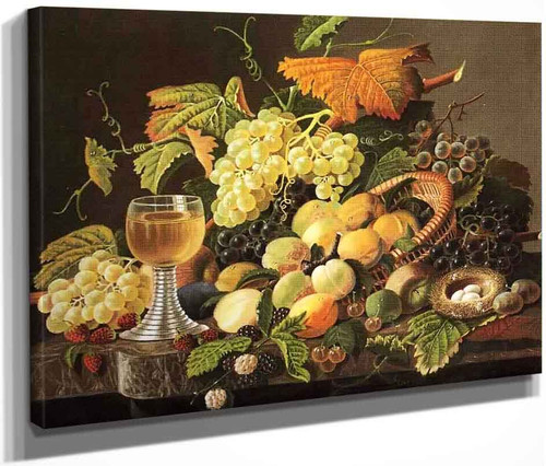 Still Life With Fruit, Bird's Nest And Wine Glass By Severin Roesen