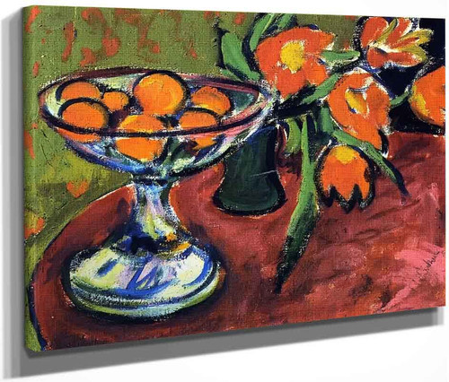 Still Life With Oranges And Tulips By Ernst Ludwig Kirchner By Ernst Ludwig Kirchner