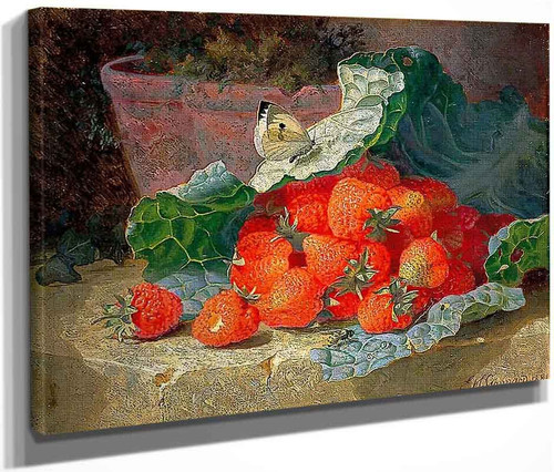 Strawberries In A Cabbage Leaf On A Table With A Flower Pot Behind By Eloise Harriet Stannard