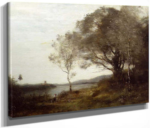 Strolling Along The Banks Of A Pond By Jean Baptiste Camille Corot By Jean Baptiste Camille Corot