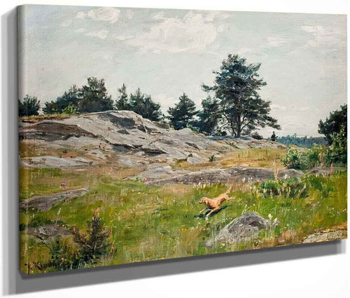 Summer Landscape With Dog And Hunter By Johan Krouthen By Johan Krouthen