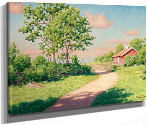 Summer Landscape With Red Cottage By Johan Krouthen By Johan Krouthen