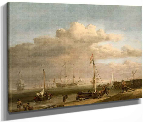 The Dutch Coast With A Weyschuit Being Launched And Another Vessel Pushing Off From The Shore By Willem Van De Velde The Younger