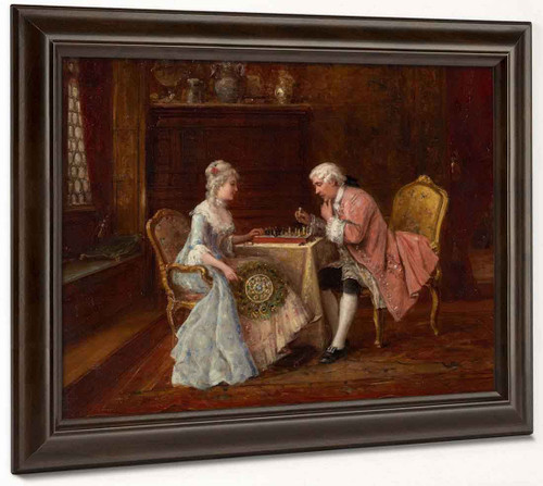 A CHESS GAME - FINE OIL PAINTING - 19th century