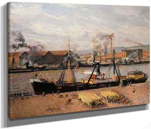 The Port Of Rouen  Unloading Wood By Camille Pissarro By Camille Pissarro