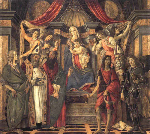 The Virgin And Child With Four Angels And Six Saints  By Sandro Botticelli